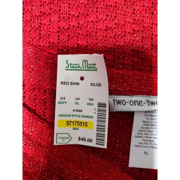 Two-One-Two New York Red long sleeve lightweight 3/4 sleeve Sweater Size XL(NWT) - Picture 8 of 10